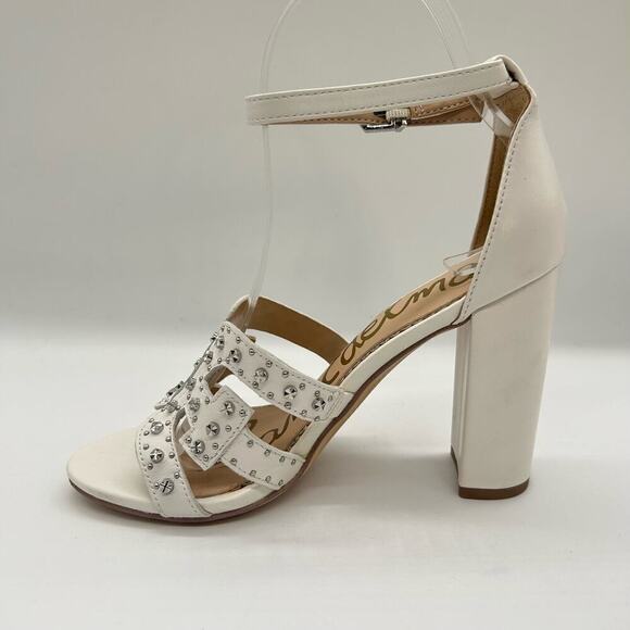 Sam Edelman Heels Womens 5.5 White Leather Yasha Studs Strappy Heels Sandals - Picture 3 of 11